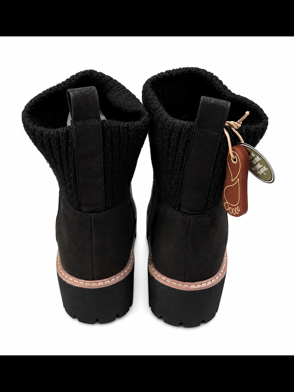 MIA Kara Chelsea Ankle Boots Size 7.5 NWOB Black Sweater Knit Lug Sole Booties - Picture 4 of 10